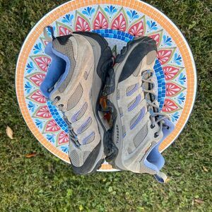 Merrell Gray Blue Suede Mesh Lace Up Hiking Trail Shoes